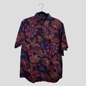 NWT Men's Tasso Elba Button Front Shirt Multicolor Floral Print Cotton Size L